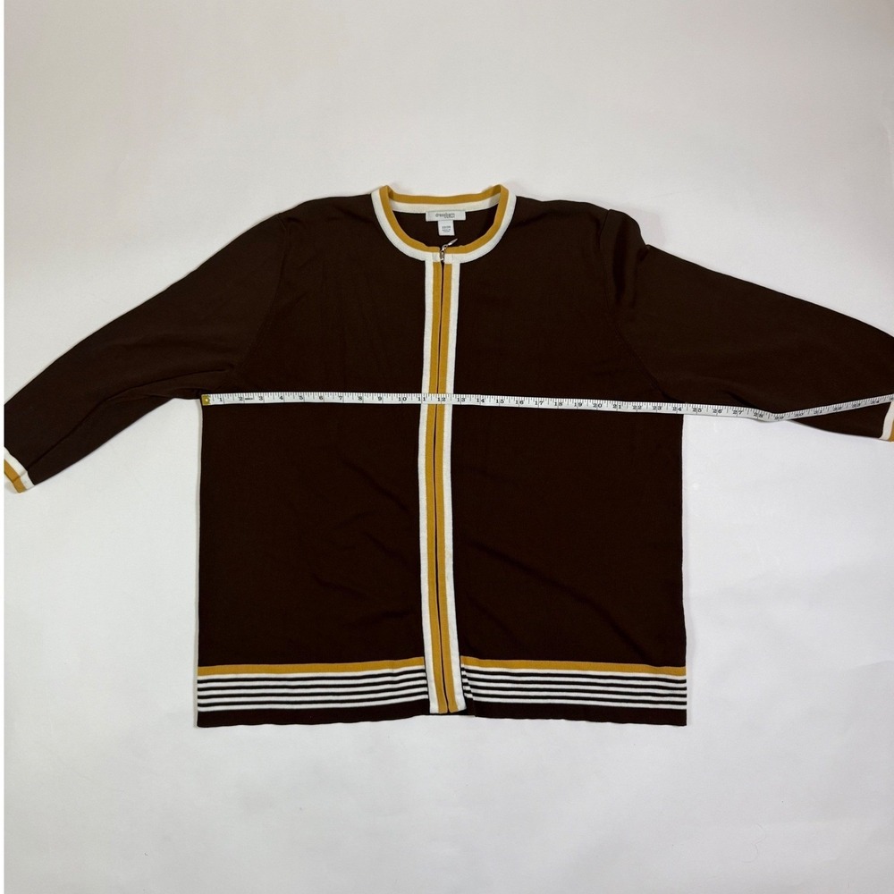 Dressbarn Woman Brown Yellow Striped Zip Front Cardigan Sweater‎ Plus Size 22/24 - Picture 6 of 12